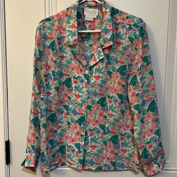 Unisex vintage floral blouse sz10 - Picture 1 of 6